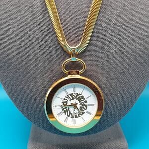 Vintage Anne Klein Watch Pendant Necklace, Snake Chain, 32", Needs Battery